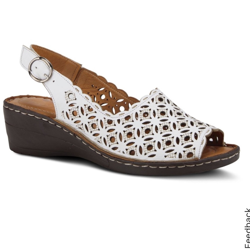Spring Step Belizana White laser cut out white leather wedge strap Sandals 41